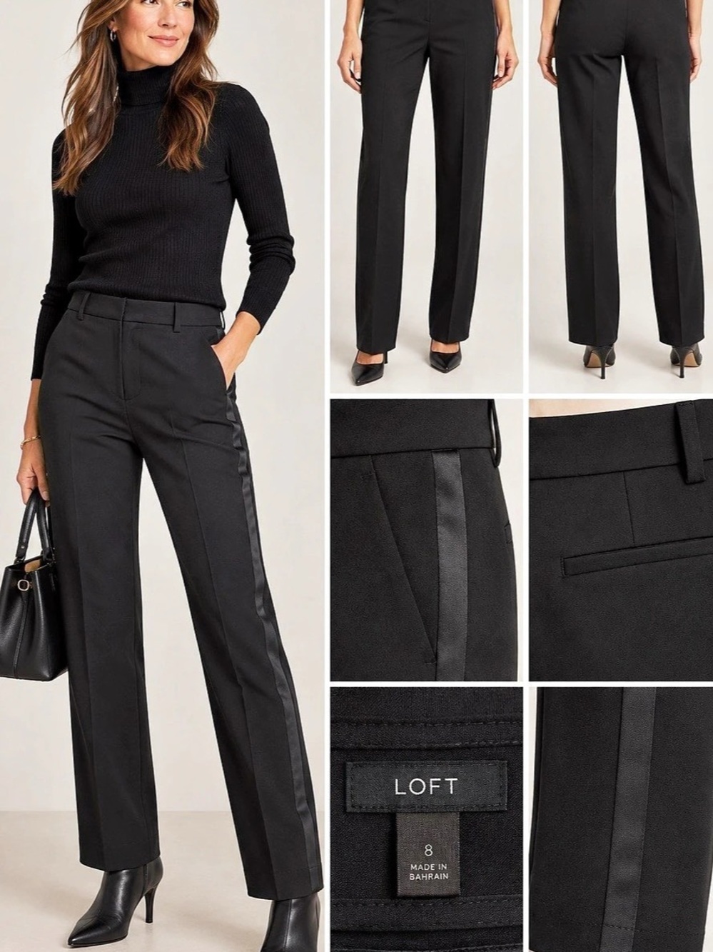 LOFT Julie Straight Leg Pants in Black Size 8 NWT